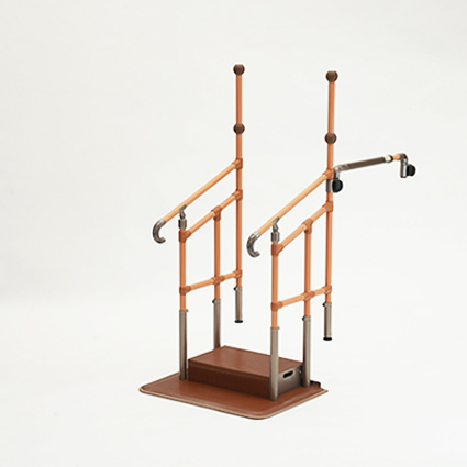 あがりかまち用たててすり　ステップ台付　両手すり　伸縮つながるくんセット