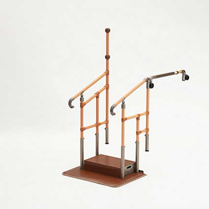 あがりかまち用たててすり　ステップ台付　両手すり　伸縮つながるくんセット