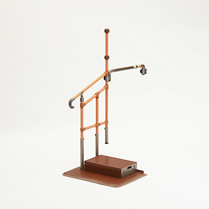 あがりかまち用たててすり　ステップ台付　片手すり　伸縮つながるくんセット